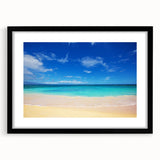 Extra large abstract art print of a colorful Hawaiian landscape on textured canvas, framed in black.