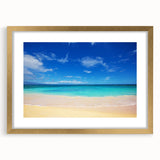 Extra large abstract art print of Oahu, Hawaii, in textured gold frame, using vibrant oceanic hues.