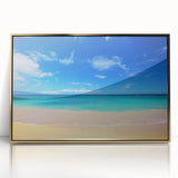 Framed acrylic print featuring a serene Oahu, Hawaii landscape in pastel hues, ideal for modern art wall decor.