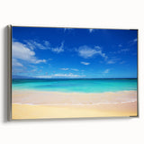 Framed canvas depicting a vintage-style landscape of Oahu, Hawaii, featuring colorful art on a black background.