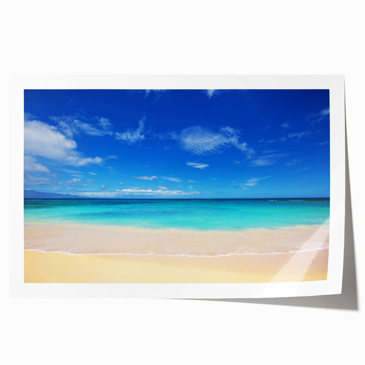 Rolled print of Oahu, Hawaii landscape with vibrant green and blue tones, suitable for art wall dining room.