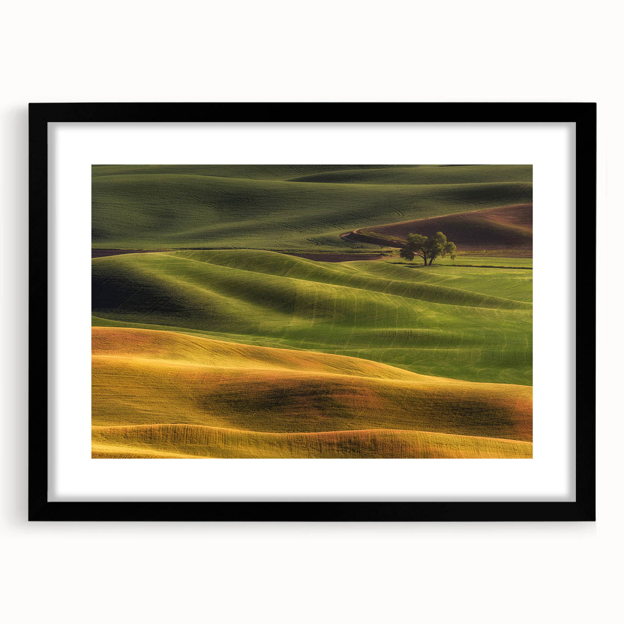 Extra large abstract art print of a colorful Idaho scenery on textured canvas, framed in black, ideal for living room decor.