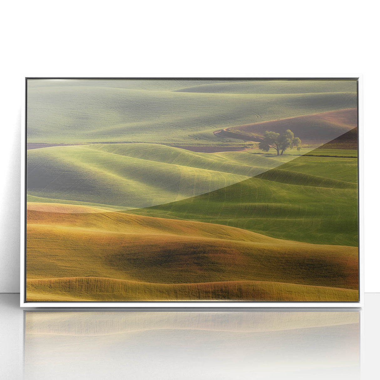 Art deco poster of Idaho scenery in muted colors on white framed acrylic, suitable for nursery wall art.