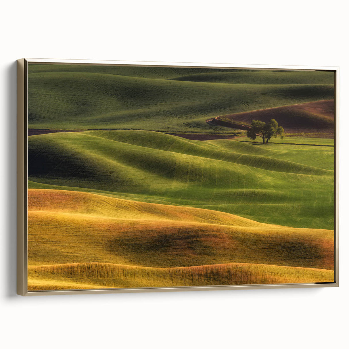Framed canvas depicting a vintage-style Idaho landscape in muted earth tones, ideal for bedroom wall decor.