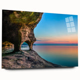 Large abstract wall art of Lake Michigan in muted blue tones on acrylic glass, suitable for bedroom or dining room decor.