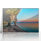 Acrylic print of Lake Michigan with a white frame, featuring art deco style ideal for nursery wall art.