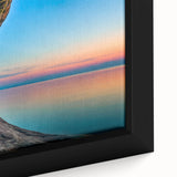 Black wall art featuring a textured close-up of Lake Michigan, with vibrant blues and whites.