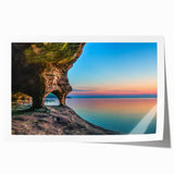 Extra large wall art featuring a serene Lake Michigan scene, with muted blue and green tones on rolled print.