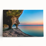Black and white photo of Lake Michigan, large stretched canvas, suited as kitchen wall art or bedroom decor.