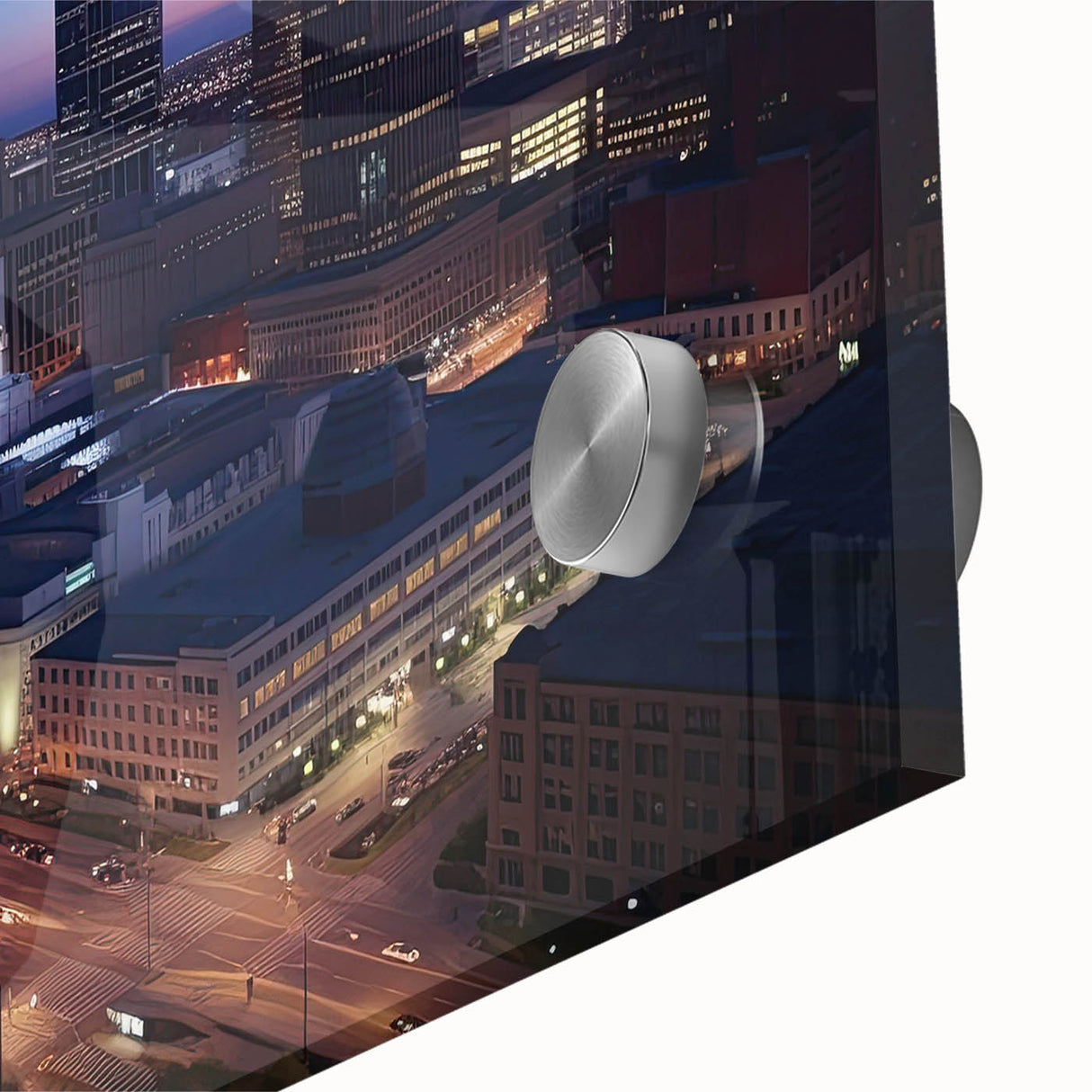 Large abstract depiction of Indianapolis skyline in muted earth tones on acrylic glass, ideal for dining room art.