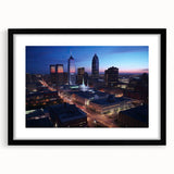 Abstract art print of Indianapolis skyline in vibrant colors on a large textured canvas, ideal for living room decor.