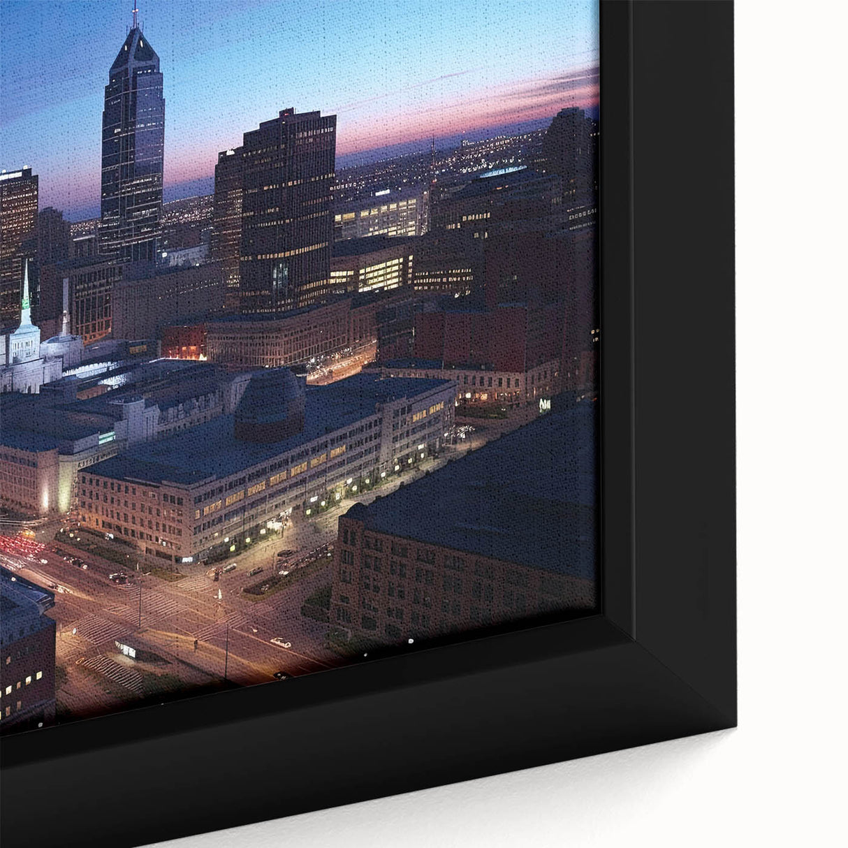 Black wall art featuring a textured Indianapolis skyline on a framed canvas with colorful accents.