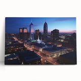 Black and white stretched canvas of Indianapolis skyline, ideal for kitchen wall art.