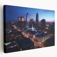 Indianapolis skyline depicted in muted gray and blue tones on a large stretched canvas, suitable for kitchen wall art.