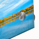 Large abstract wall art featuring Indiana scenery in mid-century modernist style on acrylic glass.