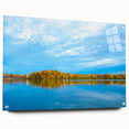 Large abstract wall art of Indiana scenery in vibrant green and blue tones on acrylic glass.