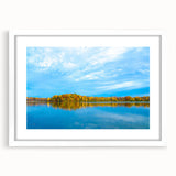 Abstract art print of Indiana scenery in muted earth tones, framed with a white mat, suitable for dining room decor.