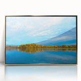 Large art print of Indiana scenery in mid-century modernist style, featuring muted earth tones on a framed acrylic.