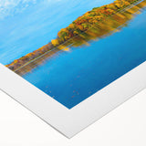 Art deco poster of Indiana scenery in muted green and blue tones on rolled canvas, suitable for dining room wall art.