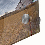 Large abstract wall art depicting Iowa scenery in mid-century modernist style, with muted earth tones.