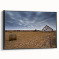 Black and white framed canvas of a vintage Iowa landscape, ideal for bedroom wall art.