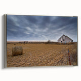 Landscape art painting of Iowa scenery on a silver-framed canvas.