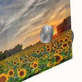 Large abstract wall art on acrylic glass depicting a mid-century modernist scene in muted earth tones.