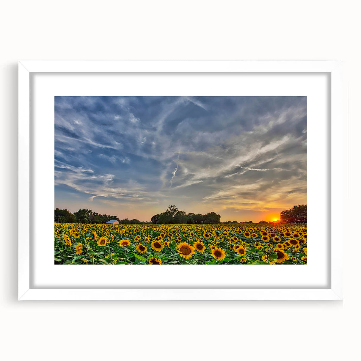 Abstract art print of Kansas scenery in muted earth tones on a framed white mat, ideal for dining room decor.