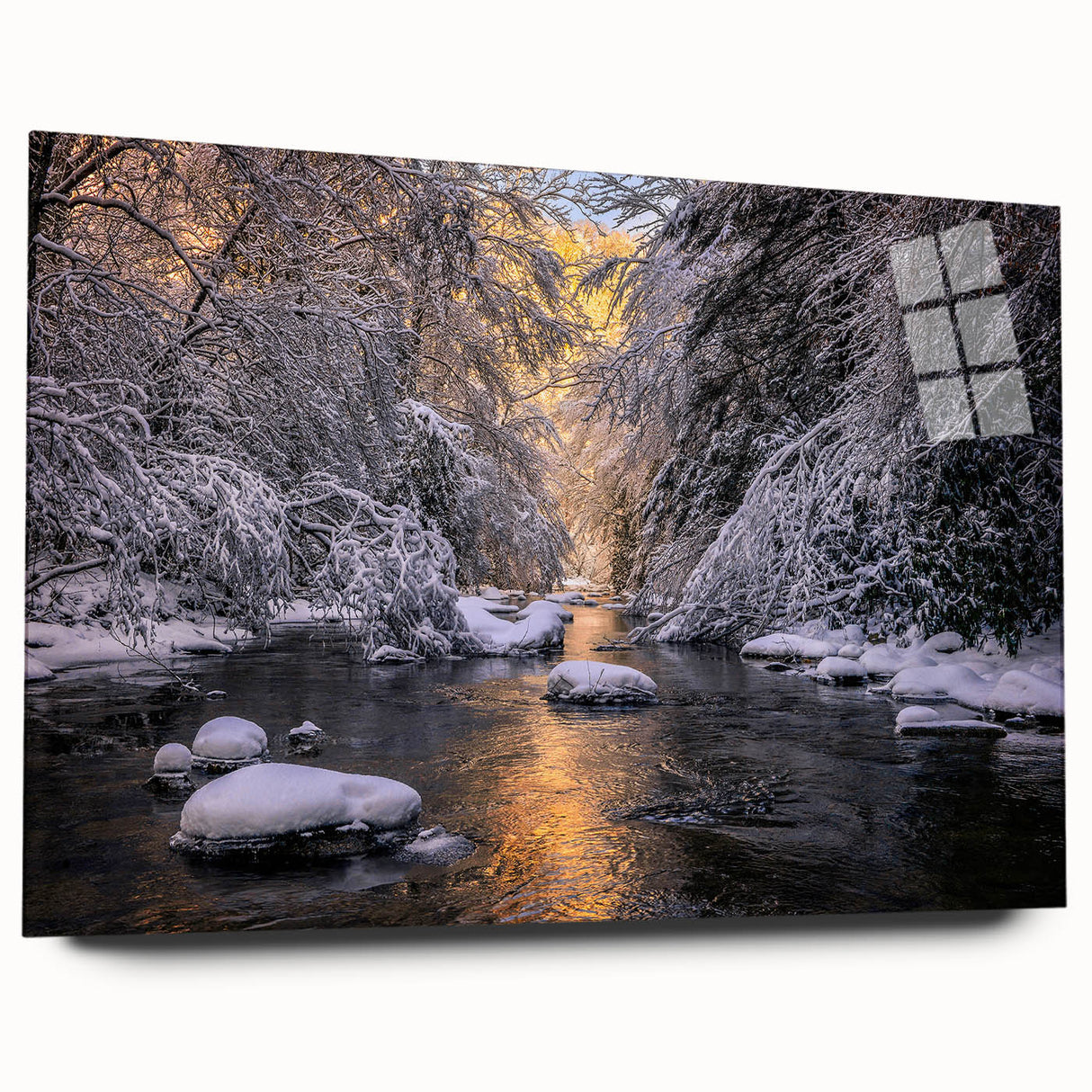 Large abstract depiction of Kentucky scenery in muted green and blue tones on acrylic glass.