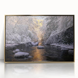 Mid-century modernist style Kentucky landscape on gold-framed acrylic, featuring soft pastel colors.