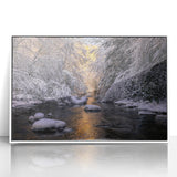 Art deco poster of Kentucky scenery in muted gray and blue tones, framed acrylic, ideal for modern nursery wall art.