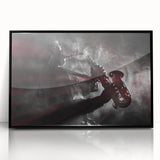 Large abstract wall art of New Orleans scenery in black acrylic frame, ideal for modern living room decor.