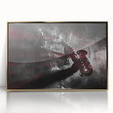 Acrylic print of New Orleans scenery in mid-century modernist style with gold frame, suitable for modern art wall decor.