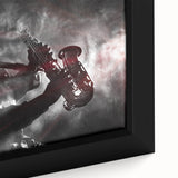 Textured black wall art depicting a vibrant New Orleans street scene on a framed canvas, ideal for living room decor.