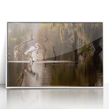 Art deco poster featuring a Louisiana landscape in muted teal and orange, framed acrylic print.