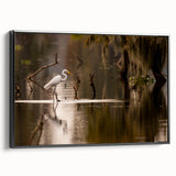 Black and white framed canvas of a Louisiana landscape, in vintage poster style, ideal for bedroom wall decor.