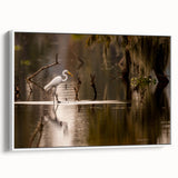 Vintage poster art of a Louisiana landscape in vibrant colors on a framed canvas, ideal for living room decor.