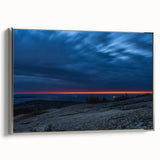 Framed canvas of Acadia landscape in Maine, featuring vibrant hues and a vintage poster style.