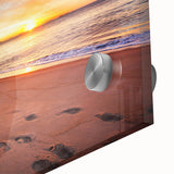 Acrylic print of a large abstract landscape in muted earth tones, ideal for dining room art in a mid-century modernist style.