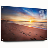 Acrylic print of a serene Maine landscape in soft blue and green tones, suitable for bedroom or dining room decor.