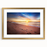 Extra large abstract art print of Maine scenery in gold frame, featuring textured blue and green tones.