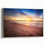 Framed canvas of a Maine landscape with colorful art in a vintage poster style, suitable for living room decor.