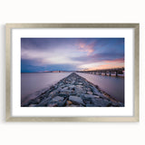 Textured abstract art print of Annapolis scenery in muted colors, framed in silver, ideal for bedroom art.
