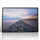 Large abstract wall art depicting the Annapolis skyline in muted gray and blue tones, framed in black acrylic.