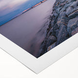 Art deco poster featuring Annapolis skyline in muted shades of blue and gray on rolled canvas.