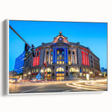 Framed canvas of a vintage Boston landscape painting in colorful hues, ideal for living room decor.