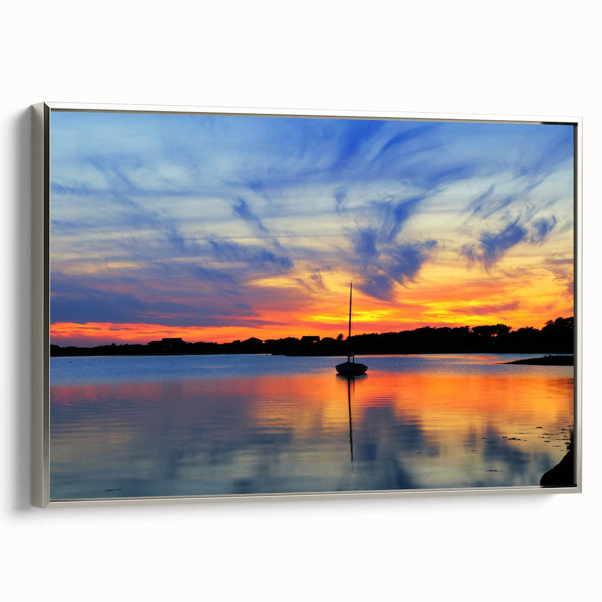 Framed canvas landscape art painting of Cape Cod with colorful vintage poster art style, ideal for living room decor.