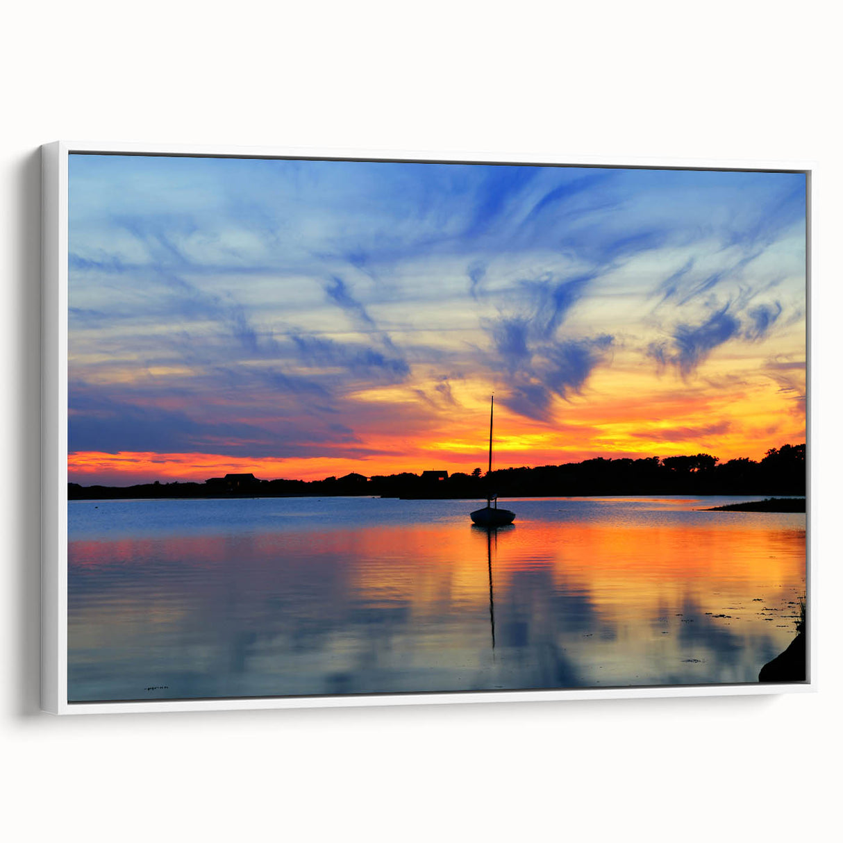 Vintage poster art of Massachusetts Cape with colorful accents on a large framed canvas, ideal for living room decor.
