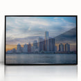 Large abstract wall art of Detroit skyline in muted gray tones on framed acrylic, ideal for modern office decor.