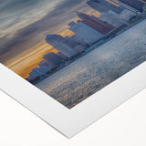 Art deco poster of Detroit skyline in muted metallic tones on rolled canvas, suitable for dining room wall art.